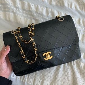 Authentic vintage Chanel black lambskin